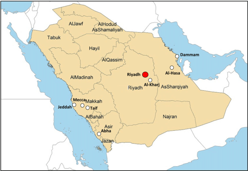 Map-of-Saudi-Arabia-showing-the-13-diffe